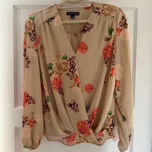 INC International Concepts Beige Floral Wrap Blouse